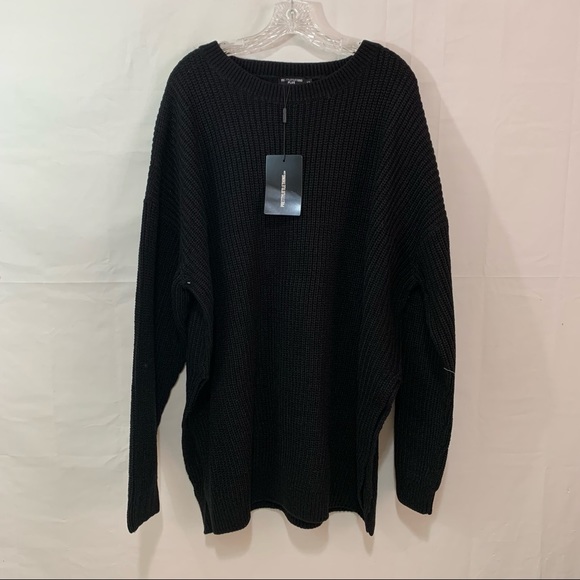 Pretty Little Thing Plus Black Round Neck Side Split Sweater Size XXL - Picture 4 of 7